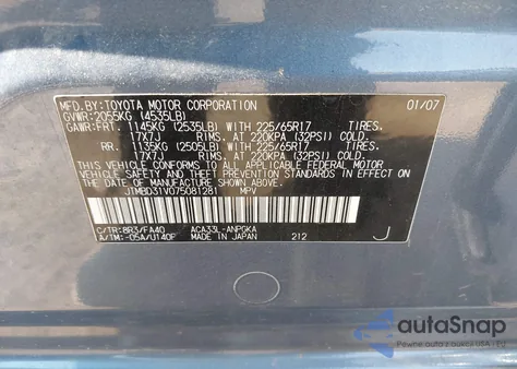 2007 Toyota Rav4 Limited from USA, damaged, VIN JTMBD31V075081281